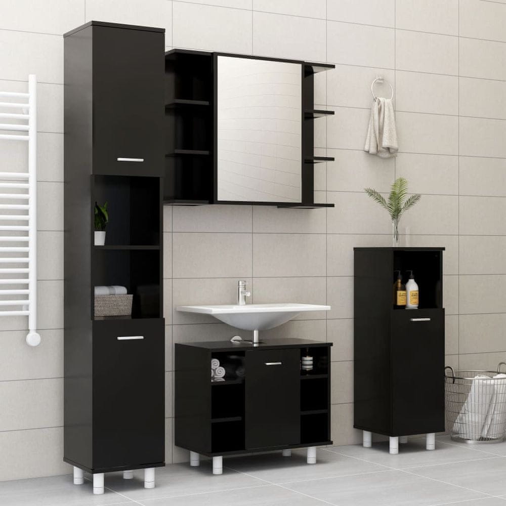 Vidaxl 4-dielna súprava kúpeľňového nábytku, čierna, drevotrieska